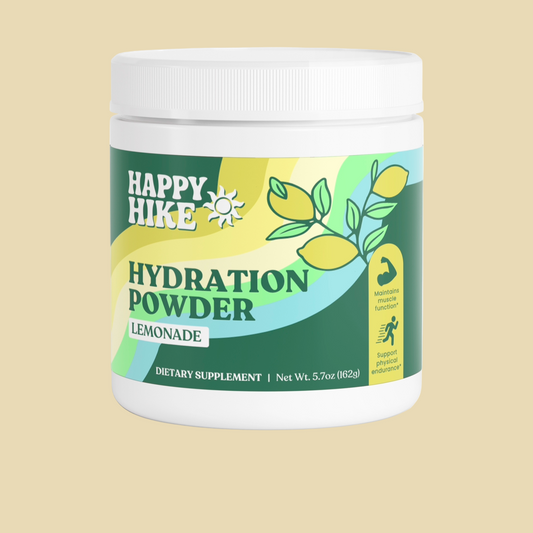 Container of Happy Hydration Powder Lemonade 